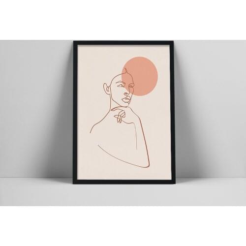 Woman Line Art Print | Minimal Line Woman | Peach Moon Poster | Brown Line Art Print | Minimalist Female P| WomFashioneutral To