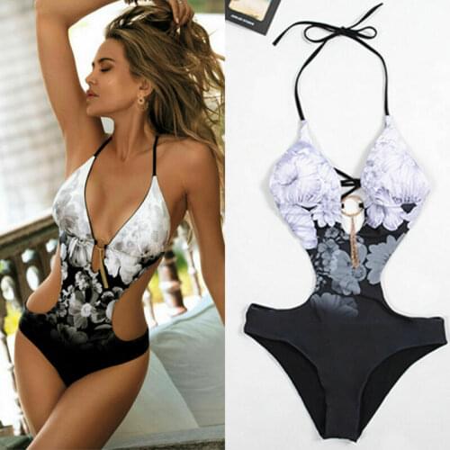 Women Floral Print Swimsuit Sexy Bandage Swimwear Female Padded Bra Bathing Suit Monokini Summer Beachwear