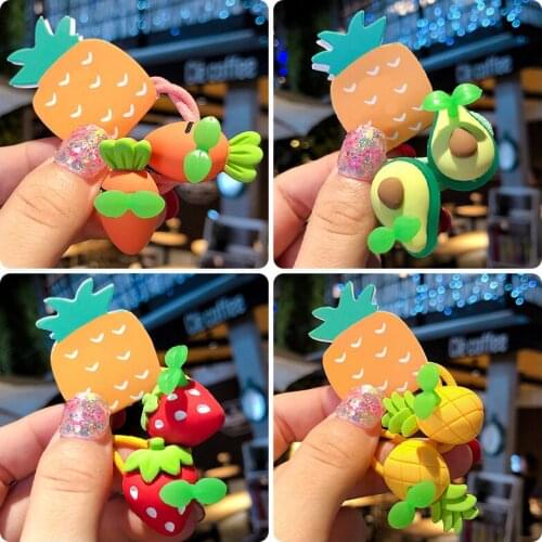 2 Pcs/Set Children Cute Colors Cartoon Fruit Carrot Elastic Hair Bands Girls Baby Lovely Rubber Bands Kids Hair Accessories