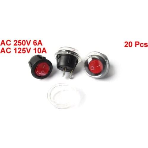 20 Pcs x Red Signal On/Off 2 Two Positions SPST Round Boat Rocker Switch + Waterproof Cover