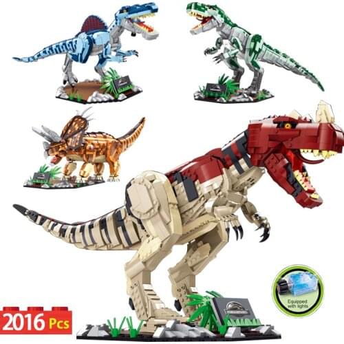 2116pcs City Jurassic Dinosaurs Tyrannosaurus Spinosaurus Building Blocks MOC Bricks Educational Toy For Children Gifts
