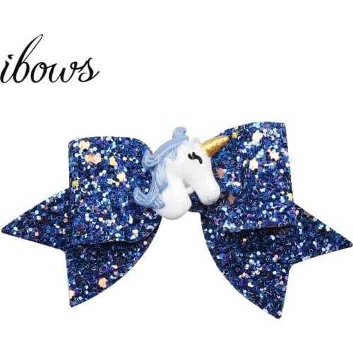 4''Chunky Glitter Hair Clips Shiny Material Resin Unicorn Rainbow Winter Party Bow For Girl Princess Party Headwear Accessories