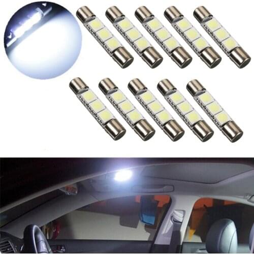 50Pcs LED Car Bulbs 28mm 29mm 31mm 5050 3SMD Auto Vanity Mirror Light Sun Visor Light Reading Lights 12V