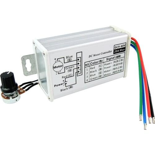 Free ship 50pcs 9V12V24V36V48V60V DC 20A Motor CVT Speed Controller pulse width modulation PWM Reserve control with Metal Shell