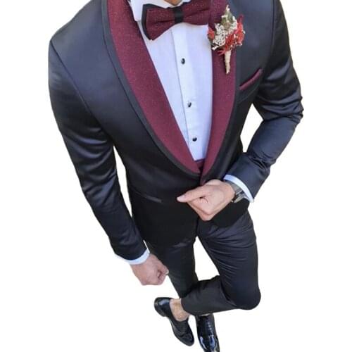 Shiny Navy Blue Mans Suits For Wedding Groom Tuxedos Best Man Suits Business Dinnner Suits Peaky Blinders 2Pieces(Jacket+Pants)