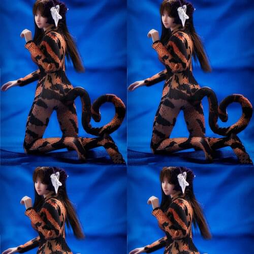 In Stock 1/6 Sexy Female Figure Accessory Cat Girl Suit Tiger Leopard Tights with Movable Tail Model fot PH 12'' Big Bust Body