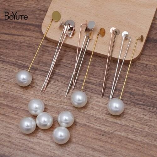 BoYuTe (50 Pieces/Lot) 65MM 93MM Long Lapel Pin Base with pearl Stopper Diy Hand Made Jewelry Accessories