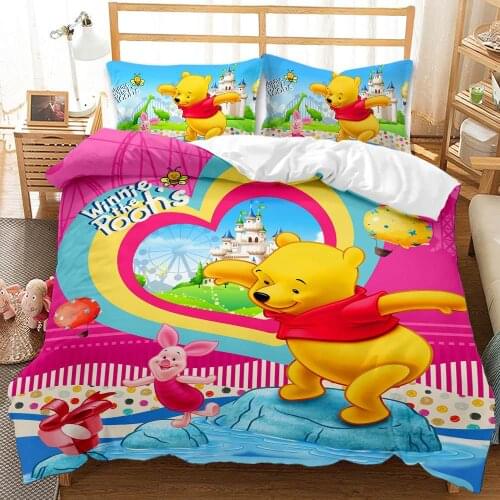 Disney Winnie Bear Pooh Bedding Sets 3D Cute Comforter Quilt Duvet Cover Twin Queen King Boys Girls Baby Kids New Year Gift