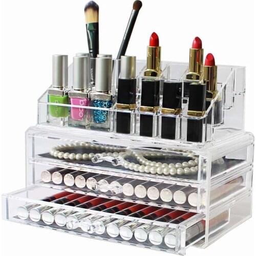 Home 3 Drawer Big Clear Lipstick Storage Box Acrylic Transparent Acrylic Makeup Cosmetic Makeup Organizer