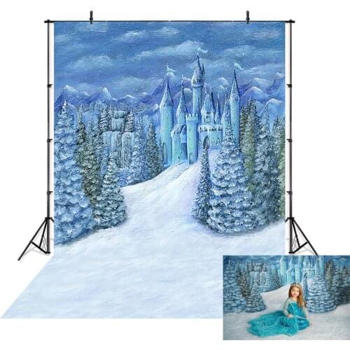 Winter Snow Photography Background Christmas Castle Snowflake Princess Backdrop Wood Baby Shower Portrait Photo Studio Props