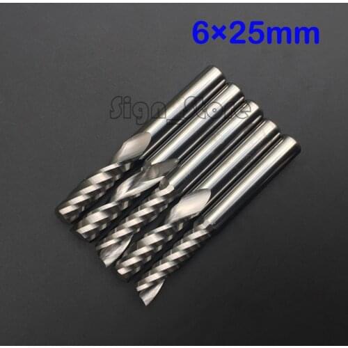 5pcs 6mm Carbide CNC Router Bits One Single Flute End Mill Cutting Milling Tools 25mm