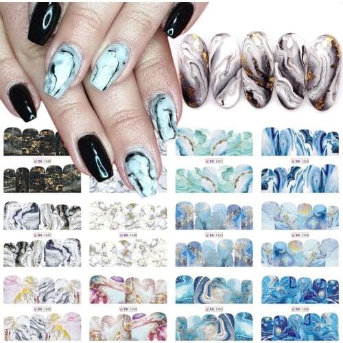 Hot Nail Stickers Ins Classic Net Red Marble Pattern Smudge Nail Full Cover Adhesive Polish Foils Watermark Sticker Decal