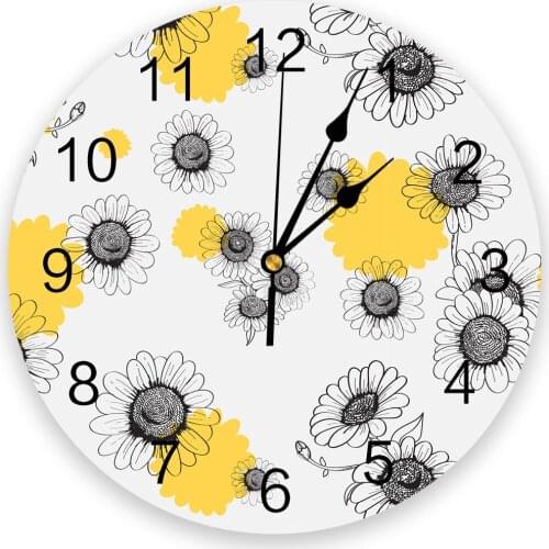 Daisy Flowers Round Wall Clock Modern Design Home Living Room Decoration Childrens Room Kitchen Table Clock