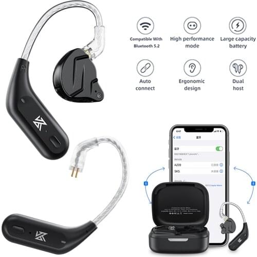 KZ AZ09 Wireless Upgrade Cable Bluetooth-compatible 5.2 HIFI Wireless Ear Hook C PIN Connector With Charging Case