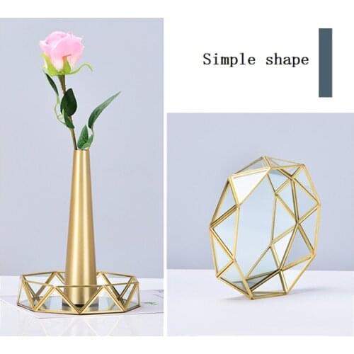 Hot-Vintage European Glass Metal Storage Tray Gold Geometric Round Fruit Plate Desktop Small Items Jewelry Display Tray Mirror
