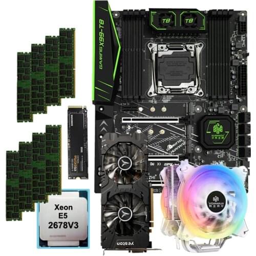 HUANANZHI X99-T8 Motherboard Combo 500G NVMe SSD CPU Xeon E5 2678 V3 with Cooler RAM 128G(8*16G) 1866 RECC Video Card RX580 8G