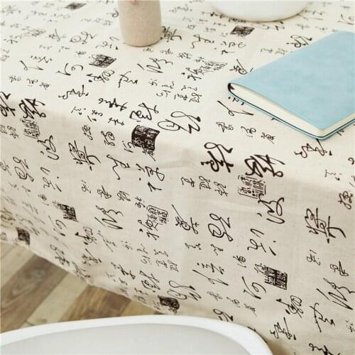Fashion Chinese Style Rectangle Linen Cotton Table Cloth Printed Classical Text Multi-Purpose Tablecloth For Home Decoration