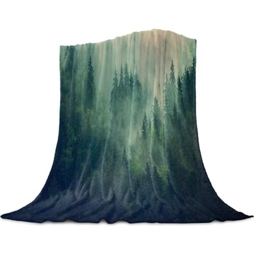 Misty Mountains Forest Soft Warm Coral Fleece Blanket Winter Sheet Bedspread Sofa Throw Light Thin Flannel Blankets
