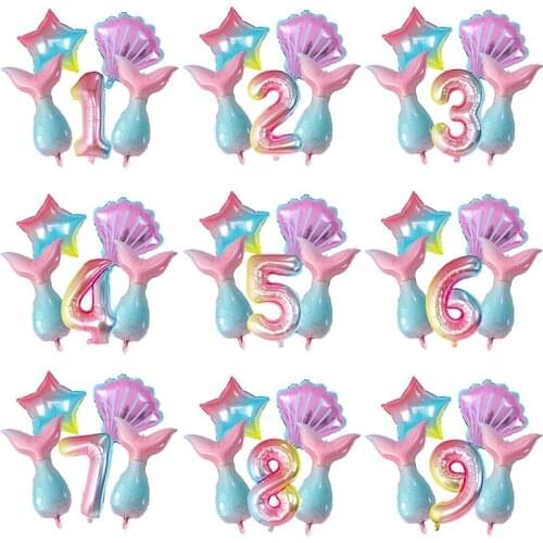 5pcs Star Shell Mermaid Tail Foil Balloons Set Gradient 30inch Number 0-9 Globos Baby Shower Happy Birthday Party Decorations