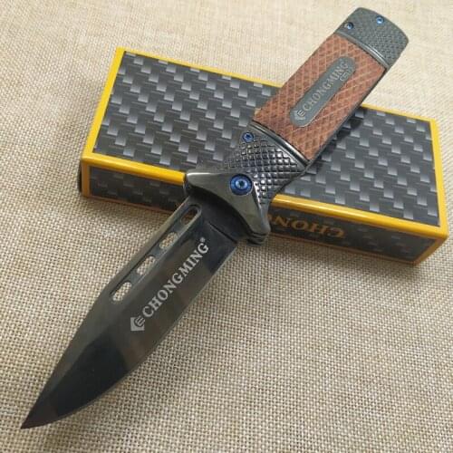 8.3'' Knives Outdoor Survival Folding Knife With Steel Blade + Wood Handle Military Tactical Hunting Pocket Knife Tools