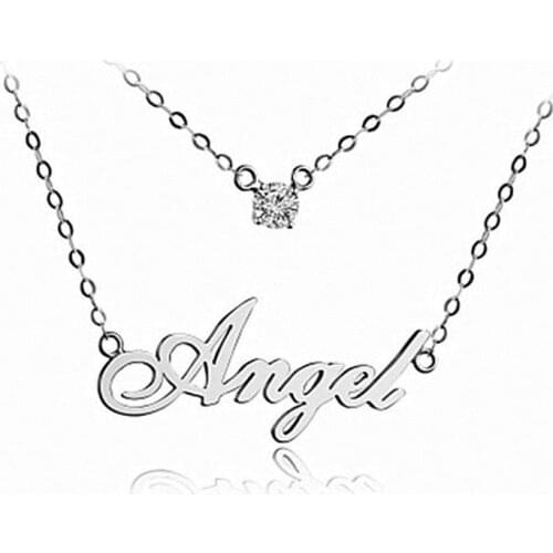 Personalized Birthday Gift for Her 925 Sterling Silver Double Chain Name Necklace & Pendant Customize Birthstone Necklace