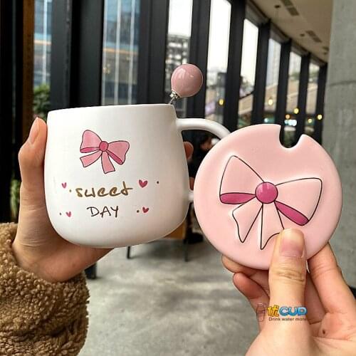 Personalised Coffee Mug Ceramic with Lid Spoon Cartoon Cute Large Capacity Juice Coffee Cup Creative Couple Mug Drinkware DA60MK