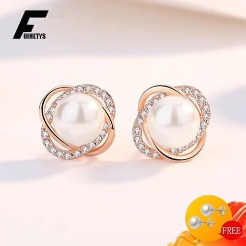 Pearl Earrings 925 Silver Jewelry with Zircon Gemstone Stud Earring for Women Wedding Engagement Party Accessories Wholesale