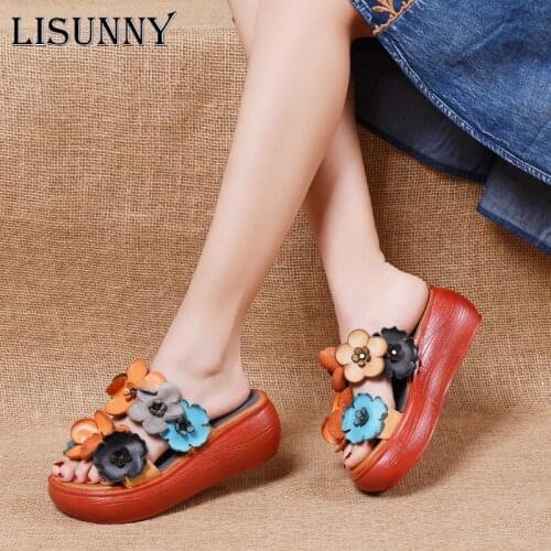 LISUNNY Woman Platform Flip Flops 2021 New Summer Women Genuine leather slipper high heel shoes women slippers