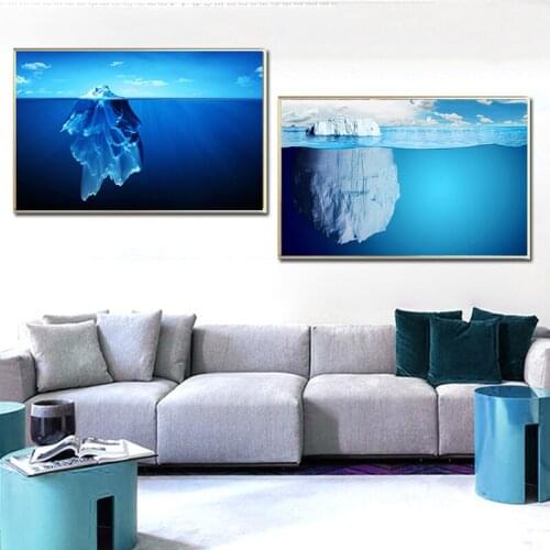 Blue Sea Landscape Ocean Iceberg Wall Art Canvas Scandinavian Posters and Prints Seascape Modern Wall Picture for Living Room