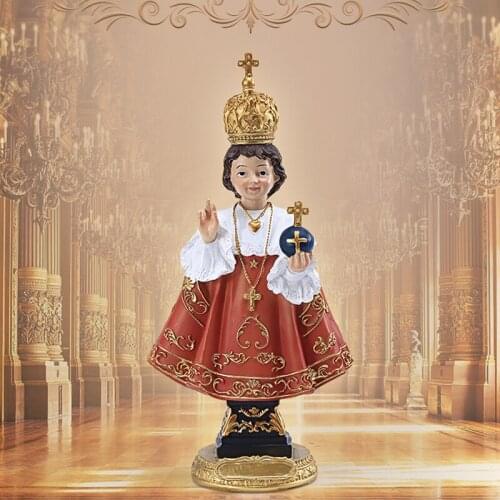 Infant of Prague Statue Resin Holy Jesus Figurine with Cross Royal Red Robe Catholic Saint Christian Decoration 11.8" S55