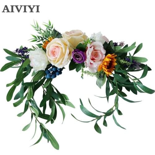 Wedding chair back flower decoration European small fresh foreign trade quality goods simulation rose church wedding celebration