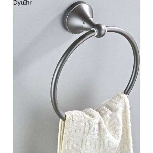 Dark gray simple bathroom wall-mounted round towel ring copper material towel rack towel hanging ring bathroom accessories