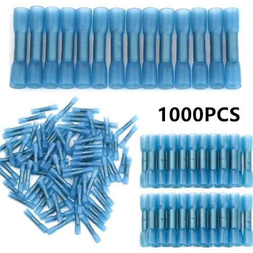 1000PCs Heat Shrink Butt Connectors Insulated Waterproof Blue Heat Shrinking Terminals 16-14 AWG Electrical Crimp Terminals
