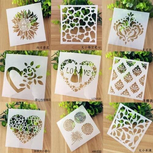 9pc Stencil Openwork Drawing Template Cake Spray Printed Pattern Decorative Stencil Graffiti Template Reusable