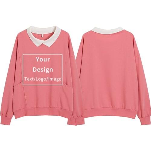 Spring Customized Hoodies Women DIY Your Print or Logo Custom Hoodie Womens Sweatshirt Korean Turn-down Collar Pullover Coat