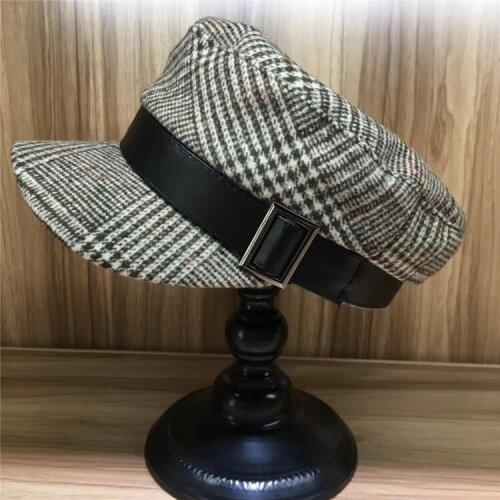 202007-yy autumn Tweed Herringbone pattern superior quality Belt decoration leisure Octagonal hat men women visors cap