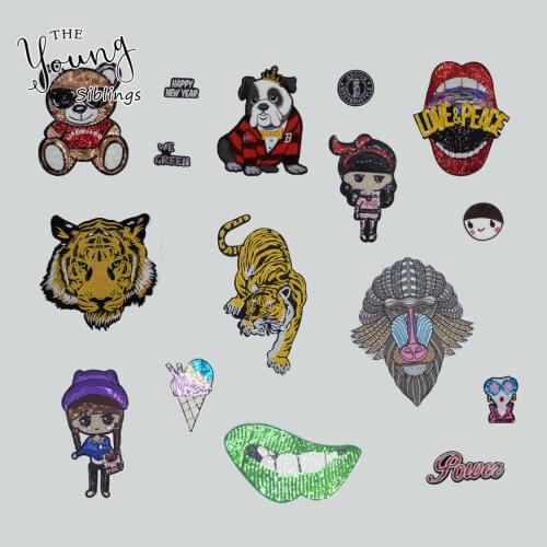 High Quality Cartoon Animal Sequins Letter Iron no patch Embroidery Badges DIY Sewing Patches Accessories 1~10pcs for sale