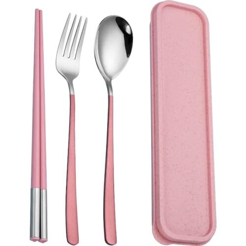 Spoon Fork Set Flatware Dinnerware Stainless Steel 304 Travel Box Portable Korean Tableware 3pcs Set Chopsticks Student Outdoor