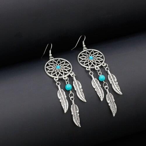 TOUCHEART Dream Catcher Silver Feather Earrings For Women Long Tassel Earrings Bohemian Jewelry Pendientes Earrings SER190168