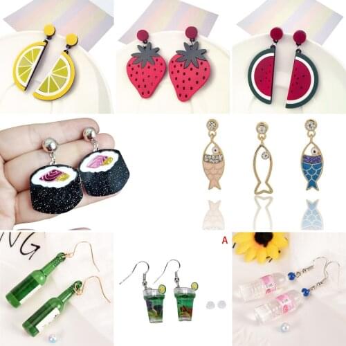 Food Sushi lemon Earings For Women 2021 Trend Resin Long Cute Bottle Earrings Pendant Fashion Fruit Jewelry For Girls Gifts