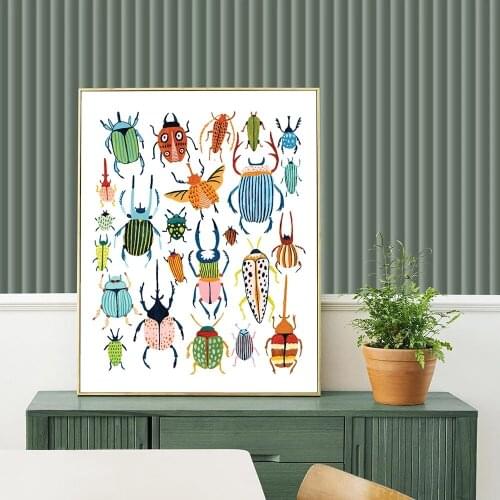 Beetle Print Illustration Nursery Wall Art Canvas Painting Hand Drawn Bugs insect Posters And Prints Wall Pictures Home Decor