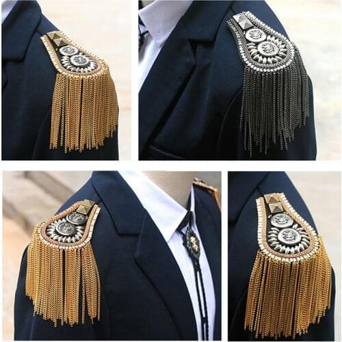 1 pair Unisex Punk Fringe Shoulder Board Badge Glitter Rhinestone Tassels Chain Epaulet Women Men Suit Accessories
