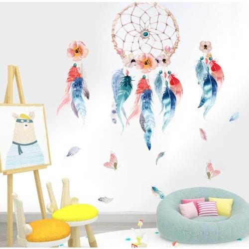 1PC Large Colorful Feather Wall Stickers Catch Monternet Dream Catcher Art Design Decal door Decoration Living Room Kid Room