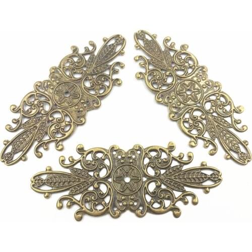 10Pcs Antique Bronze Tone Embellishments Connectors Hollow Filigree Wraps Metal Crafts DIY Making Findings 85mm