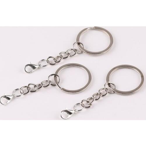 10pcs diy jewelry accessories key ring with chain plus lobster buckle manual flat ring double ring hang buckle 10pcs