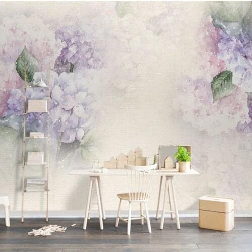 Custom 3D Wallpaper Modern Purple Hydrangea Flowers Leaf Butterfly Wall Painting Living Room Bedroom Romantic Home Decor Fresco
