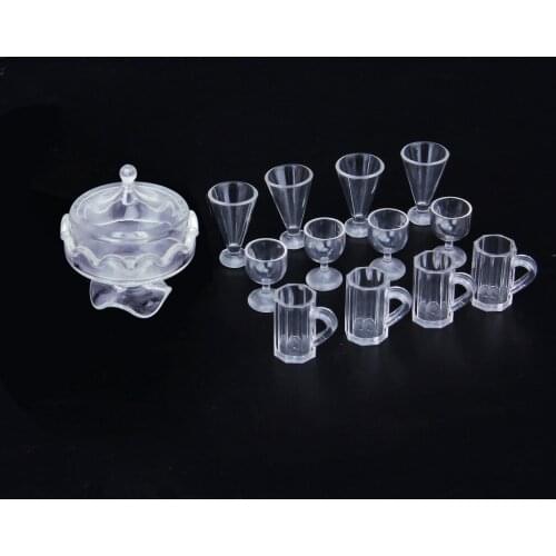 4pcs 1/12 Dollhouse Miniature Kitchen Dinnerware Wine Drink Cup Goblets - Clear