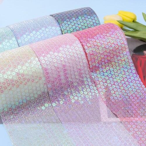 6cm/8cm/10cm/12cm 6-Yard Seersucker Symphony Sequins Embroidery DIY Childrens Hair Accessories Bowknot Ribbon