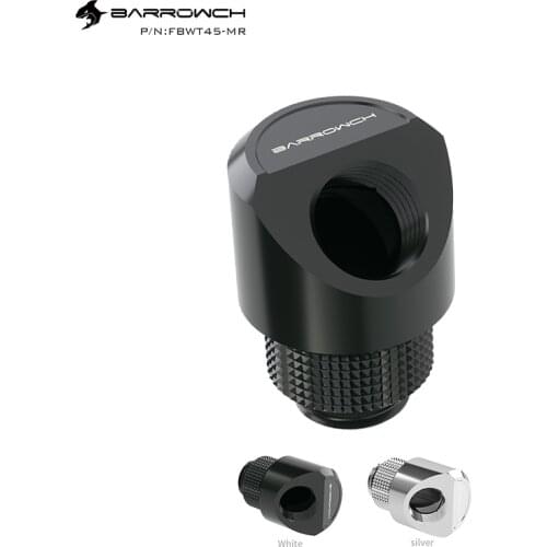 Barrowch 45°Rotary Adapter 'G1/4' thread black/silver with smooth surface water cooling Adaptors Metal Male to Famale FBWT45-MR