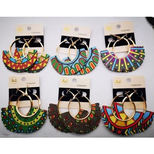 Free Shipping!printing Colorful Hoop Wooden Earrings can mixed colors